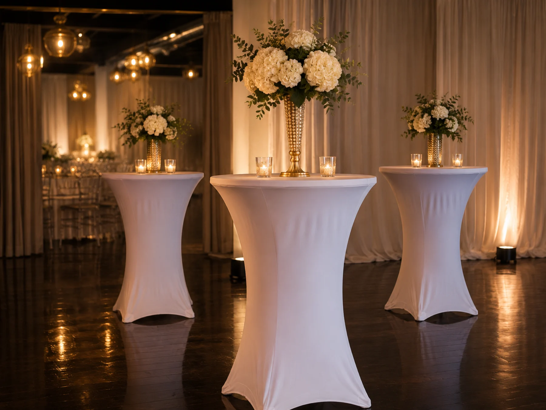 Elegant cocktail tables in the venue